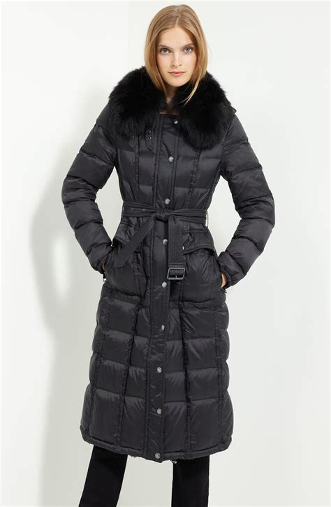 burberry brit down coat with fox fur collar|burberry cashmere cape coat.